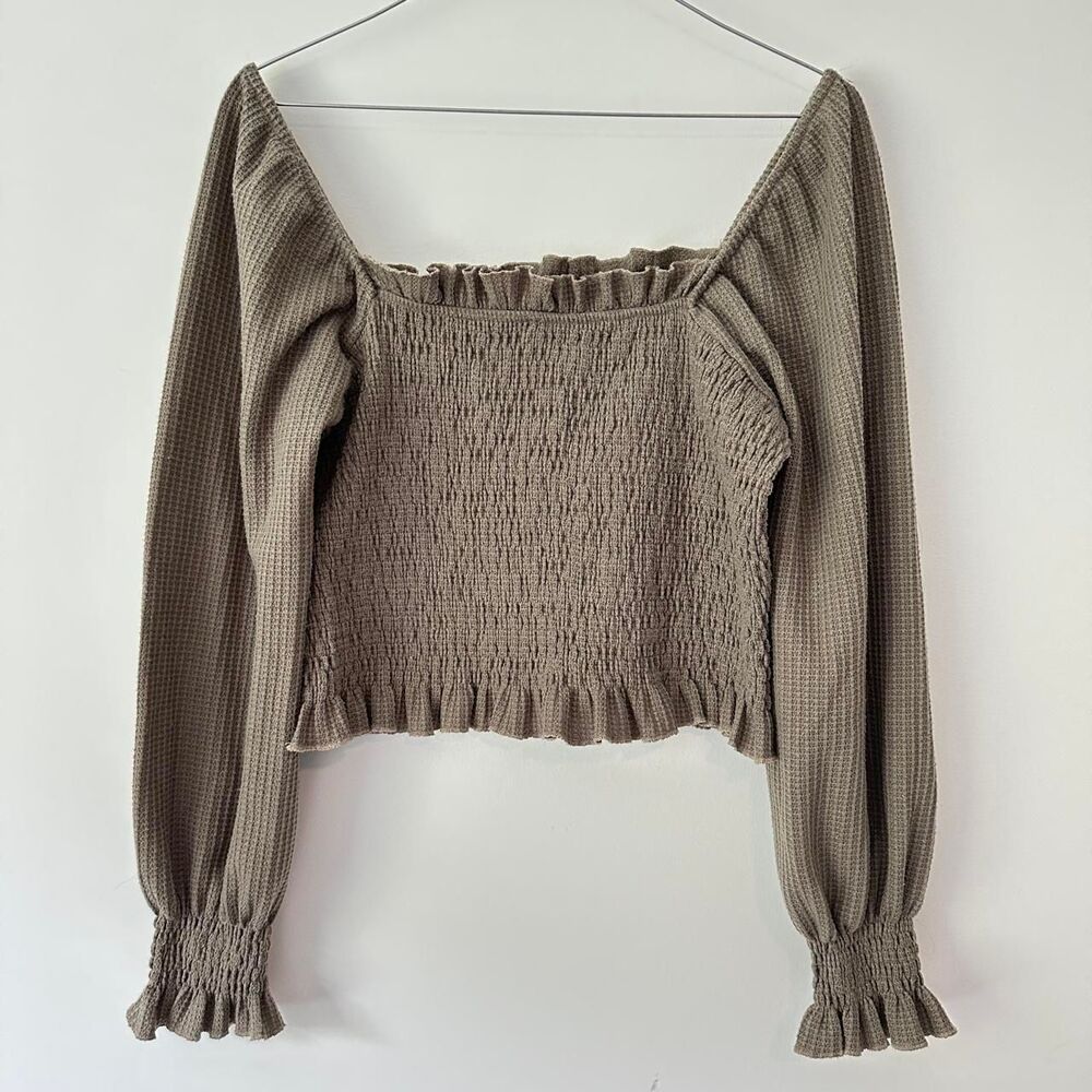 Altar'd State Boho Cottagecore Coquette Smocked Waffle Knit Crop Top Medium